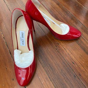 Jimmy Choo Red Patent Leather Pump Stilettos - Size 38 / 7